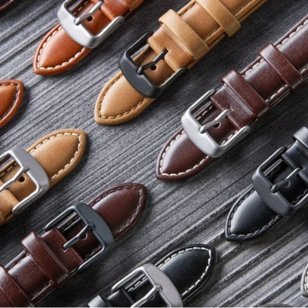 Classic Black Leather watchbands with Silver Buckle